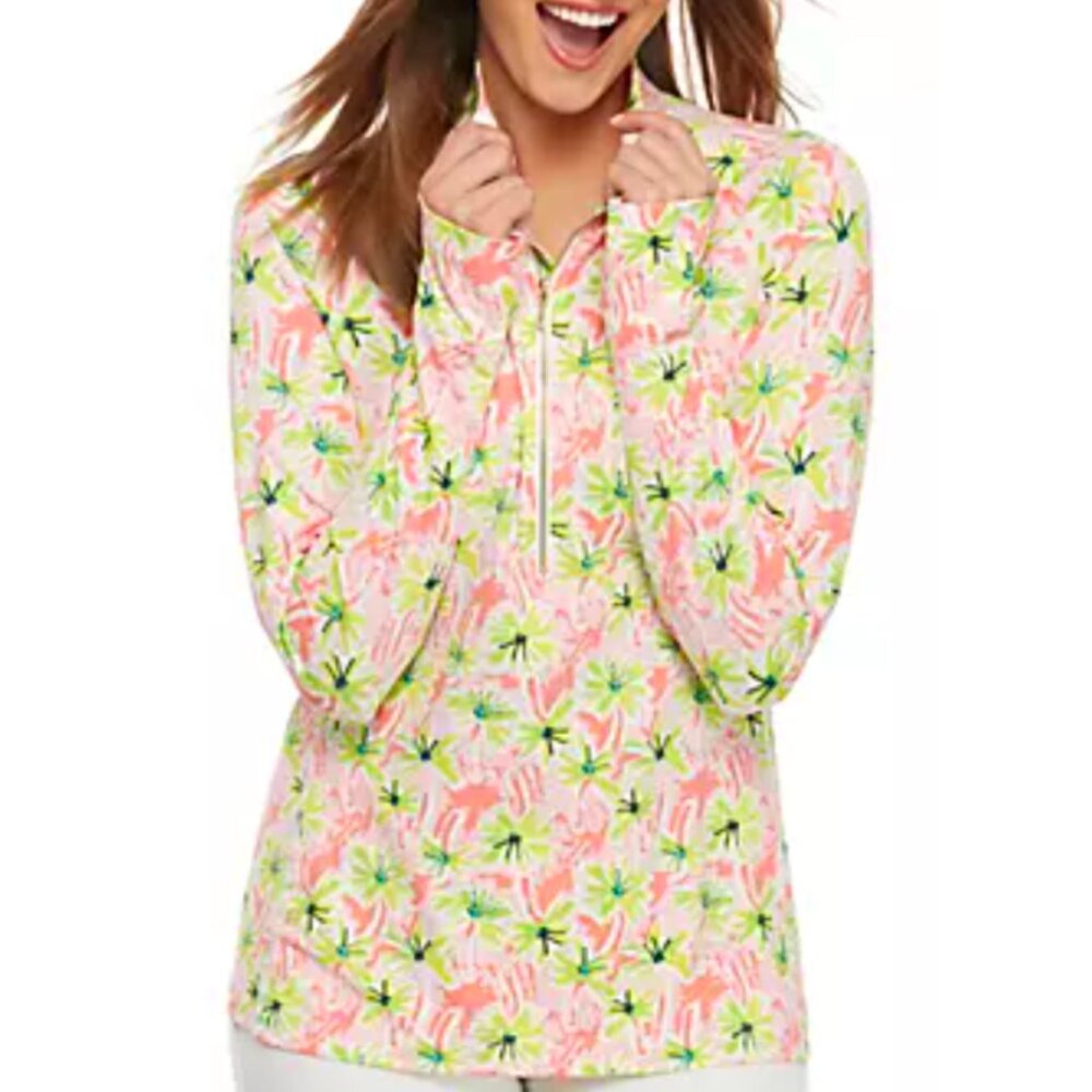 ⭐ Crown & Ivy Sport Palm Tree Print 1/4 Zip Pull Over Medium